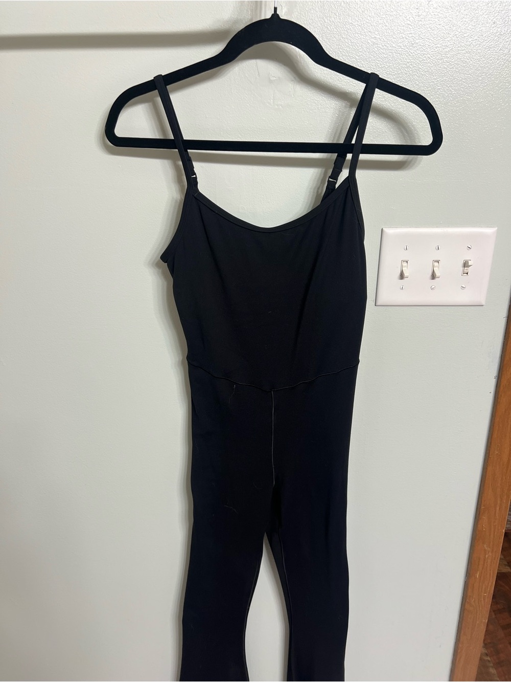 aerie Black Slim Spaghetti-Strap Jumpsuit with Flare Bottoms